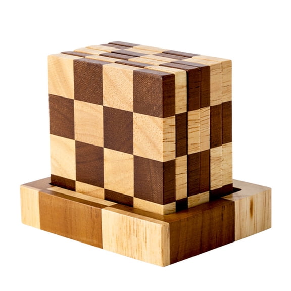 Homelife 6Pcs Wooden Coasters Absorbent Protective Drink Coasters with Holder Tea Tray Checkerboard Coaster Set for Table Protection