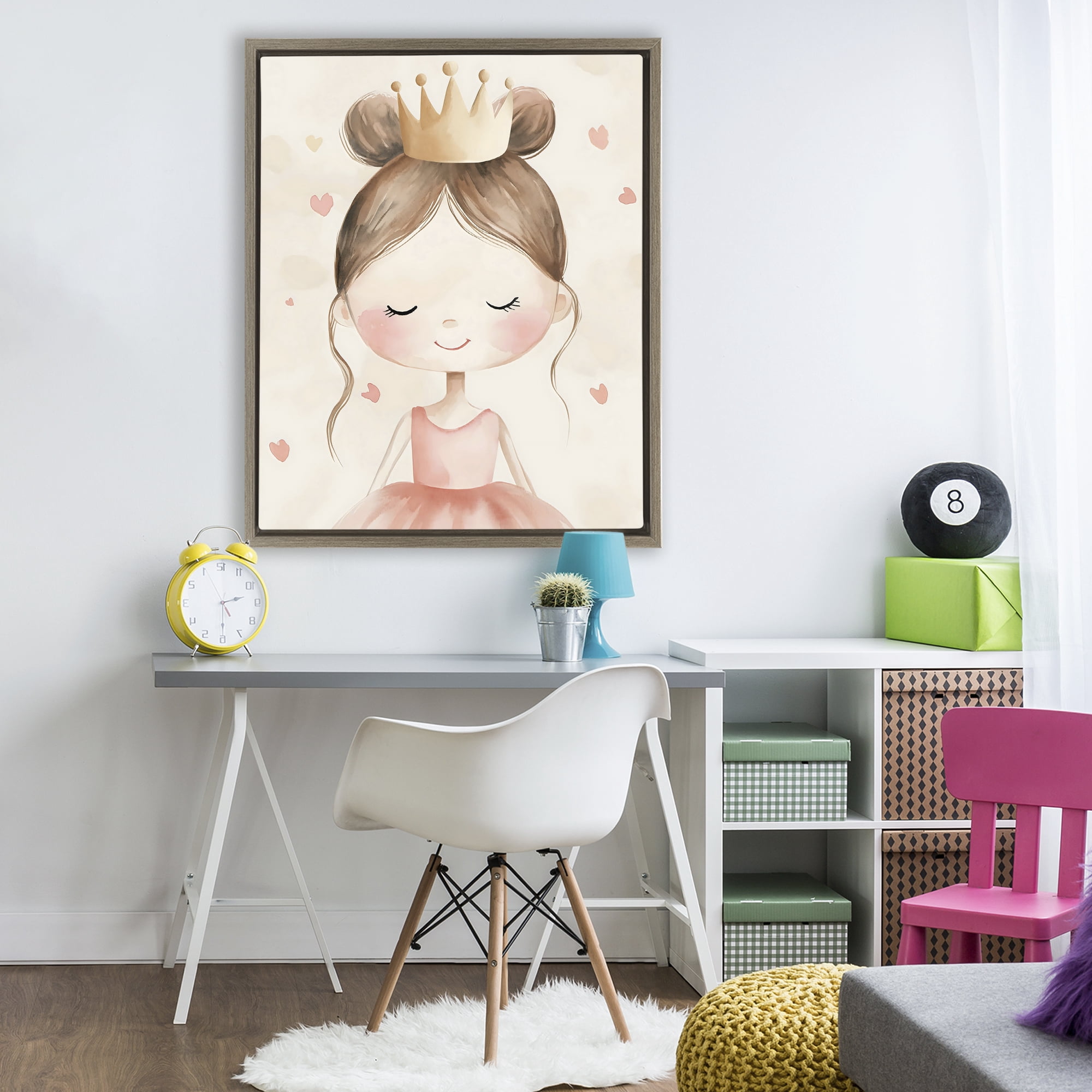 Stupell Industries Pink Ballerina in Crown Brown Framed Floater Canvas Wall Art, design by Creative Studio
