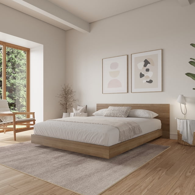 Lit plateforme bas Nexera Satori avec tête de lit King Chêne brun
