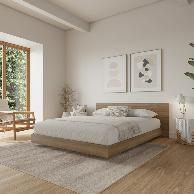 Nexera Satori Low Platform Queen Size Bed with Headboard, Brown