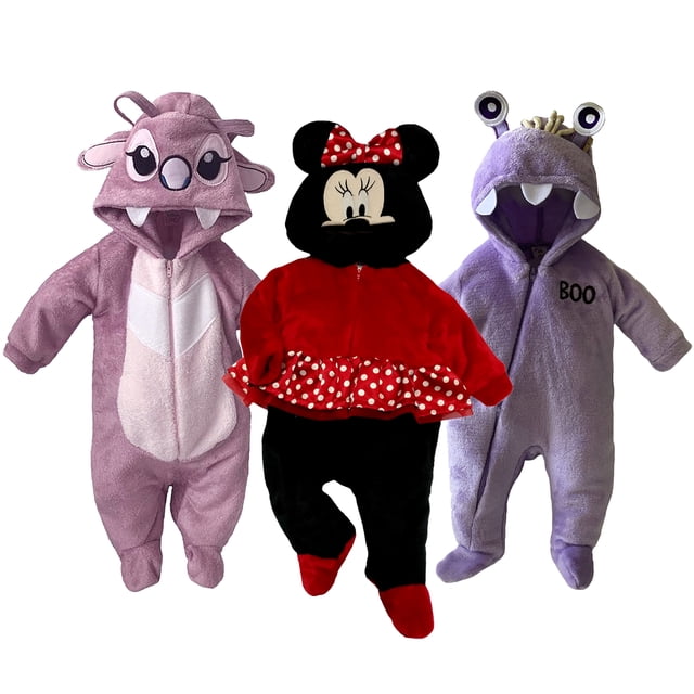 Kit 3 Mamelucos con Gorro Bordado Disney Angel, Minnie Carita, Boo Baby Kisses KitB168