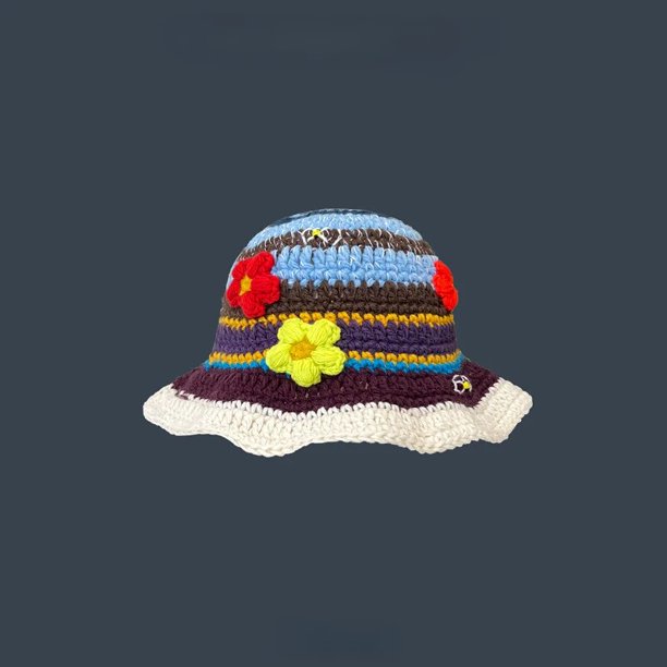 Sombrero de pescador de punto a mano con flores huecas Retro japonés para mujer, gorra de cubo Bob informal, dulce y a la moda, Otoño e Invierno