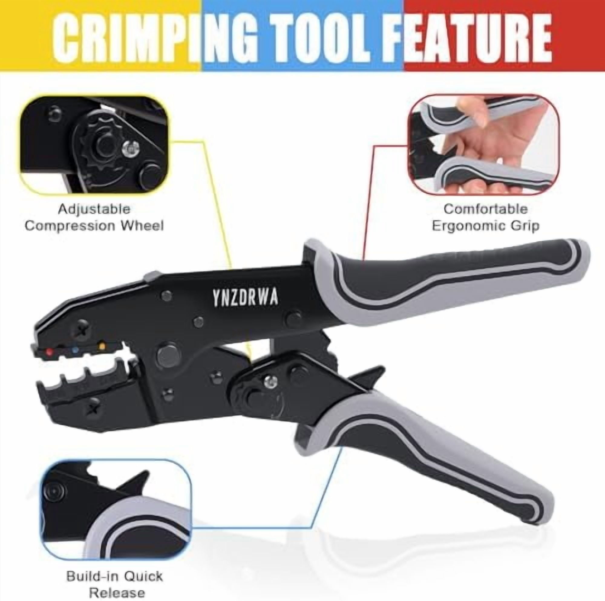Crimping Tool for Heat Shrink Connectors, Upgraded Wire Crimper Tool, Ratcheting Wire Terminal Crimper - Crimping Pliers - Ratchet Terminal Crimper for 10 to 22 AWG Wire$$Tools & Hardware Other