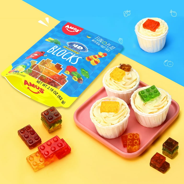 AMOS, Gummy Candy, 7 oz, Multicolor, Edible Building Bricks for