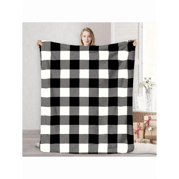 Black And White Buffalo Plaid Fleece Blanket Soft Warm Oversized Throw Blanket For Couch, Bed, Or Outdoor Use – Cozy Home Decor And Gift Idea