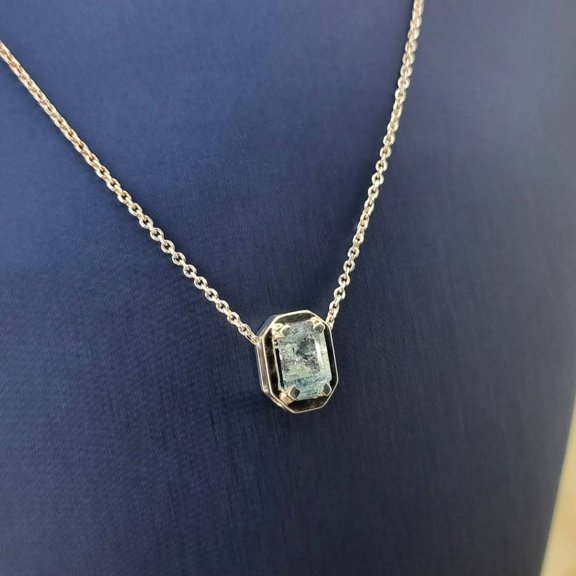 Rectangle Aquamarine Necklace Pendant