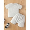 thumbnail image 3 of 2 Pcs Newborn Casual Outfits, Toddler Letter Pattern Round Neck Short Sleeve T-shirt + Solid Color Shorts, 3 of 9