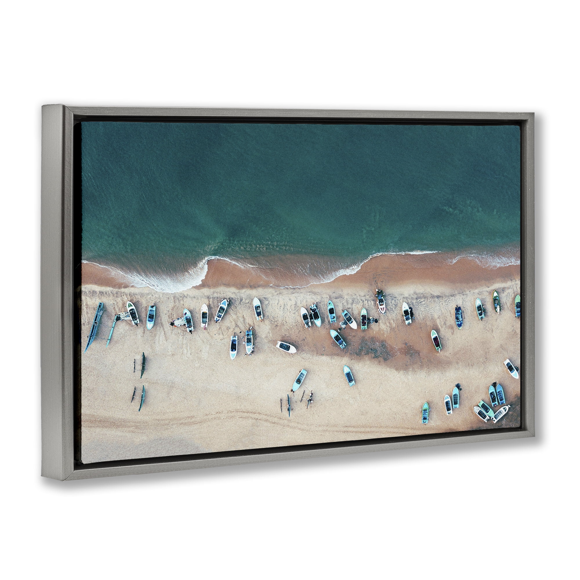 Stupell Industries Aerial Boats on Shore Nautical & Beach Photography Gray Floater Framed Canvas Art Print Wall Art, 25 x 17
