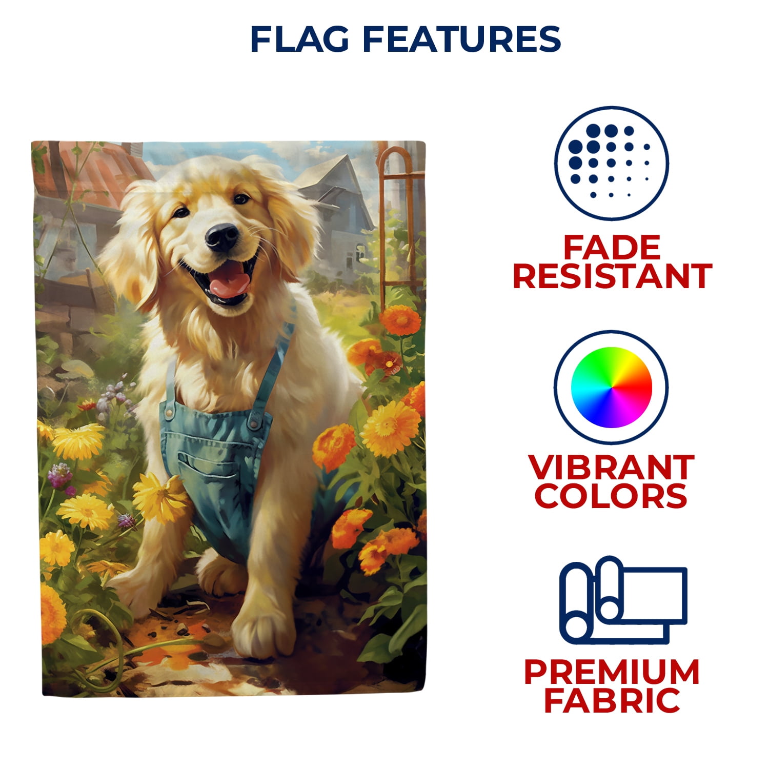 America Forever Spring Summer Golden Retriever Dog House Flag 28 x 40 inch Double Sided Golden Retriever Puppy Floral Spring House Flag for Outdoor Dog Flag Yard Decoration