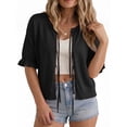 thumbnail image 2 of Anygrew Women's Lightweight Knit Cardigan - Tie Front Ruffle Short Sleeve Open Front Summer Cover Up Sweater Top, 2 of 6