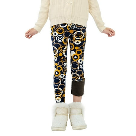 

3-13T Little Big Girls Winter Thick Warm Long Pants Printing Fleece Lined Footless Leggings