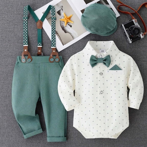 RTKFRFLM Boys Baby Formal Suit Set Hat & Suspenders Outfit Gentleman Dress Up Party Christening Outfit 0-18M