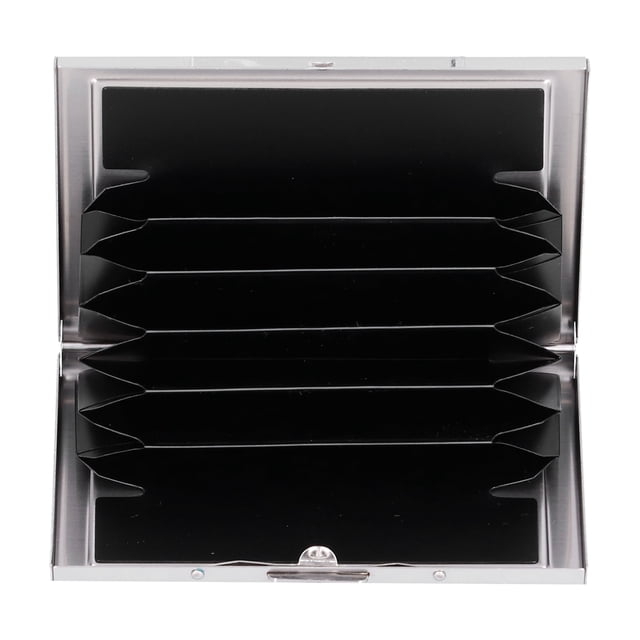 Estuche para tarjetas 6 ranuras para tarjetas Acero inoxidable antimagnético Diseño de botón oculto Forro de PVC TarjeteroNegro
