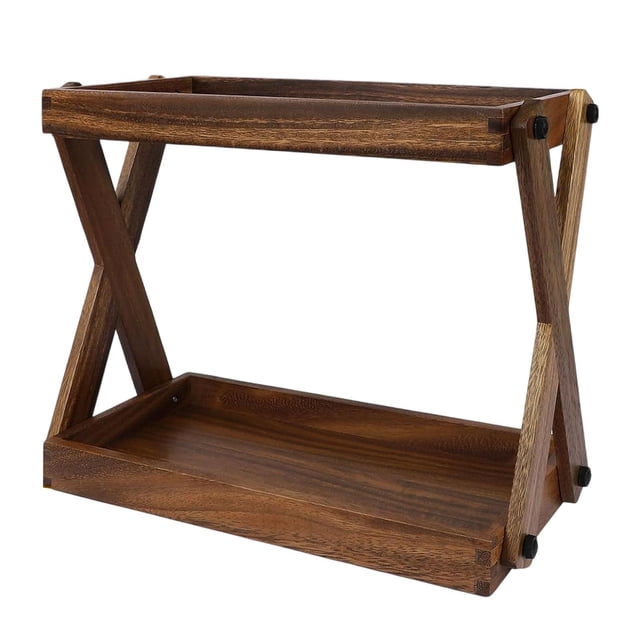 Estante de madera para encimera de 2 niveles para accesorios de café, estante de madera rústica retro, organizador de estación de café para mesa de
