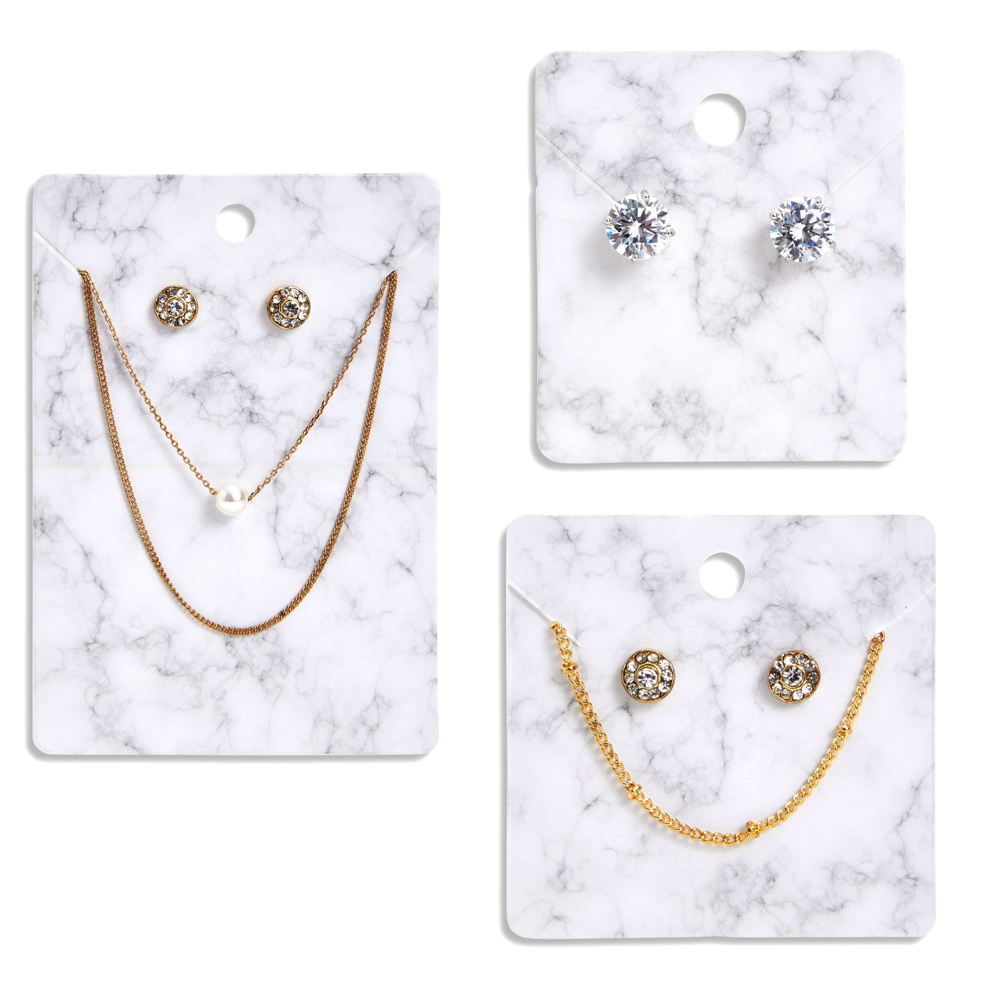 900 Pcs Marble Earring Necklace Display Card Holder for Selling, 250 Pcs 5  Colors Jewelry Display Cards 150 Pcs Self Seal Bags and 500 Earring Back  for Jewelry Packing, 2 x 2.8 Inches (Marble)