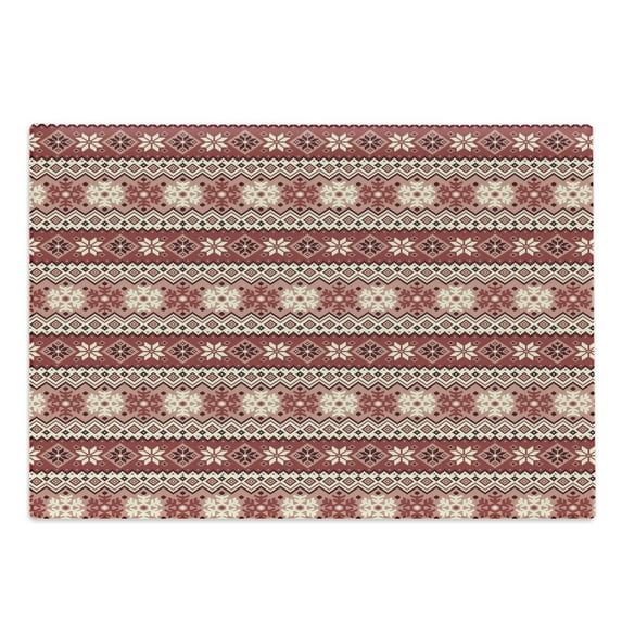 Nordic Cutting Board, Ancestral Classic Scandinavian Geometric Pattern Christmas Snowflakes, Decorative Tempered Glass Cutting and Serving Board, Large Size, Dark Coral Blush White, by Ambesonne