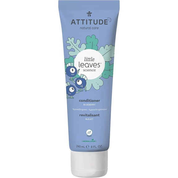 ATTITUDE Hair Conditioner for Kids, Plant- and Mineral-Based Ingredients from Natural Sources, Vegan and Cruelty-free After Shampoo Detangler, Blueberry, 8 Fl Oz