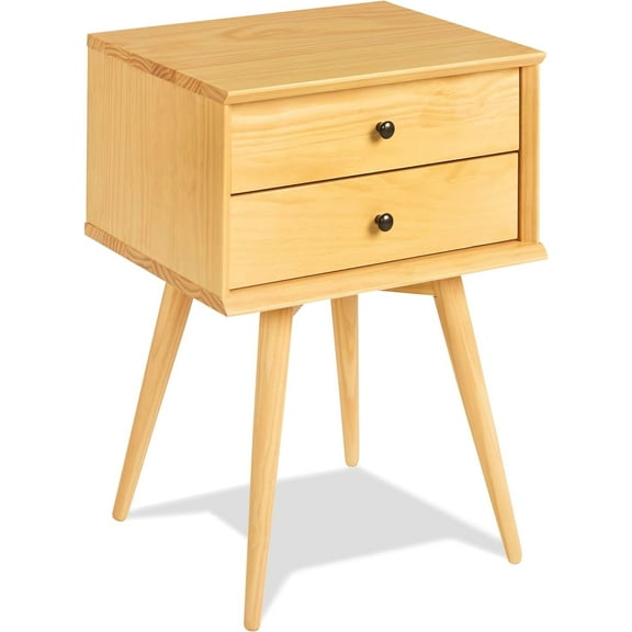 Camaflexi Mid Century Nightstand 2-Drawer Night Stand Cabinet, Scandinavian Oak