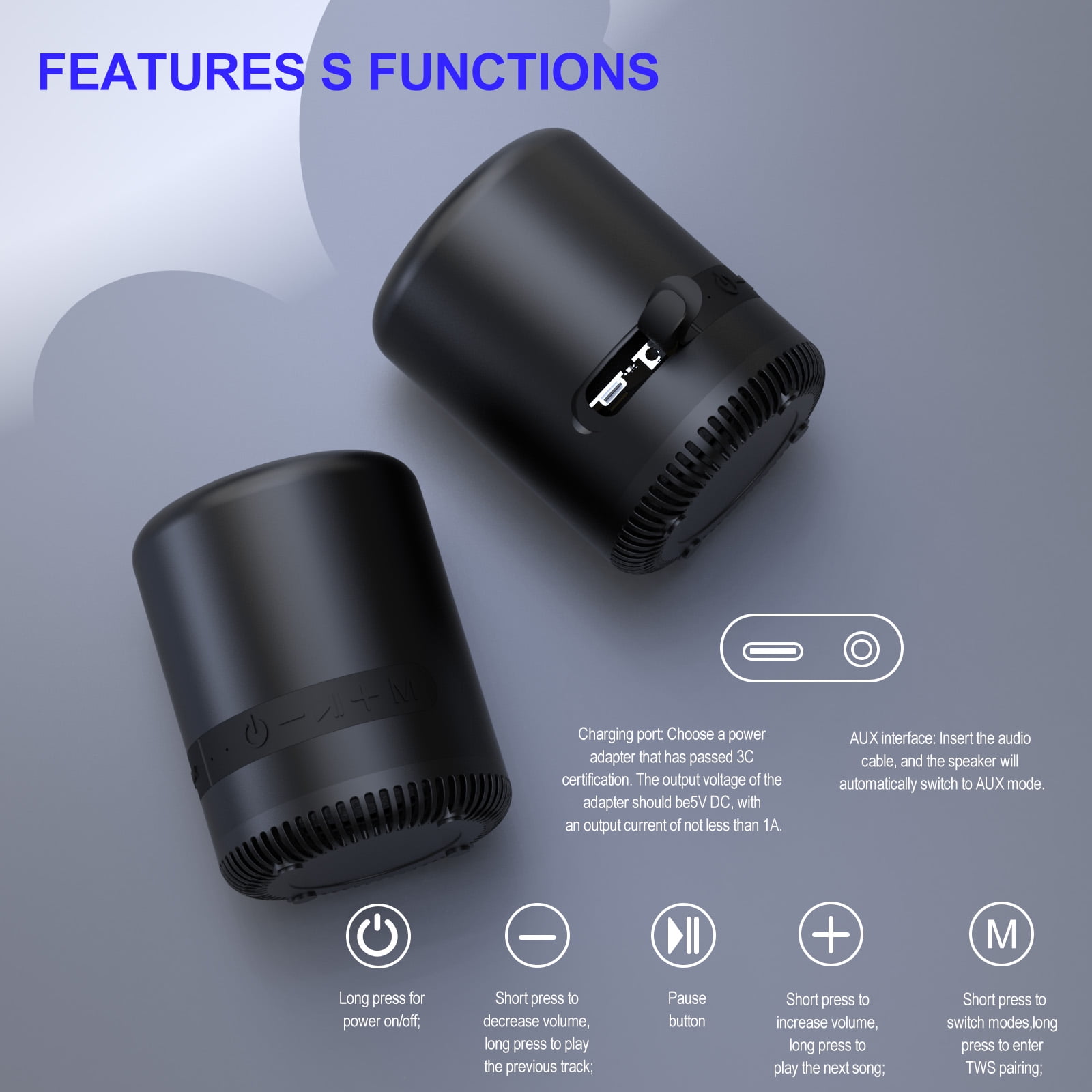 Jierben Bluetooth Speaker with Deep Bass, Waterproof Shower Speaker, Bluetooth 5.3 16W 5H Playtime, AUX-in/TF Card, Colorful RGB Lighting