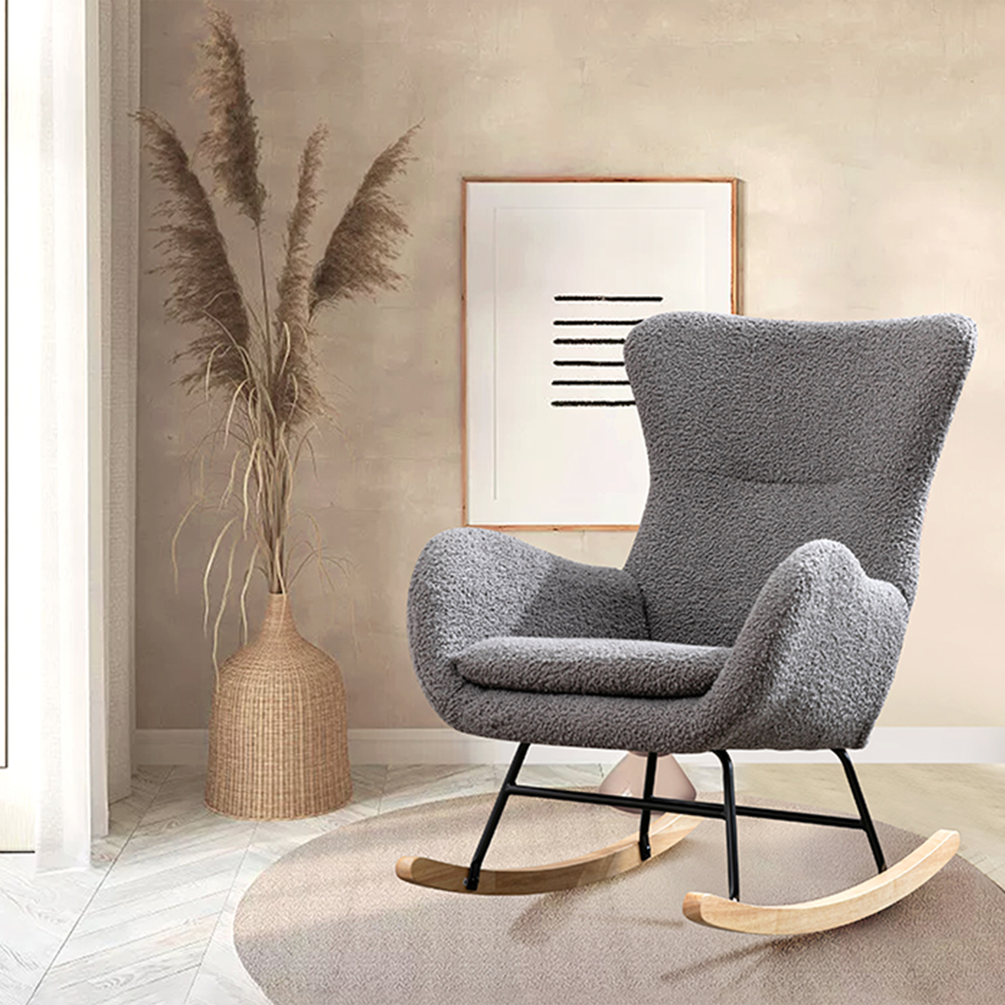 KINFFICT Accent Rocking Chair Nursery, Padded Fabric Armchair for