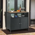 thumbnail image 5 of Patio Outdoor Wicker Storage Cabinet with Shelf,Powder Coated Steel,Patio Bar Table with 2-Door and Shelf,All Weather Resin Wicker,Patio Pool Garden Kitchen,Grey, 5 of 7
