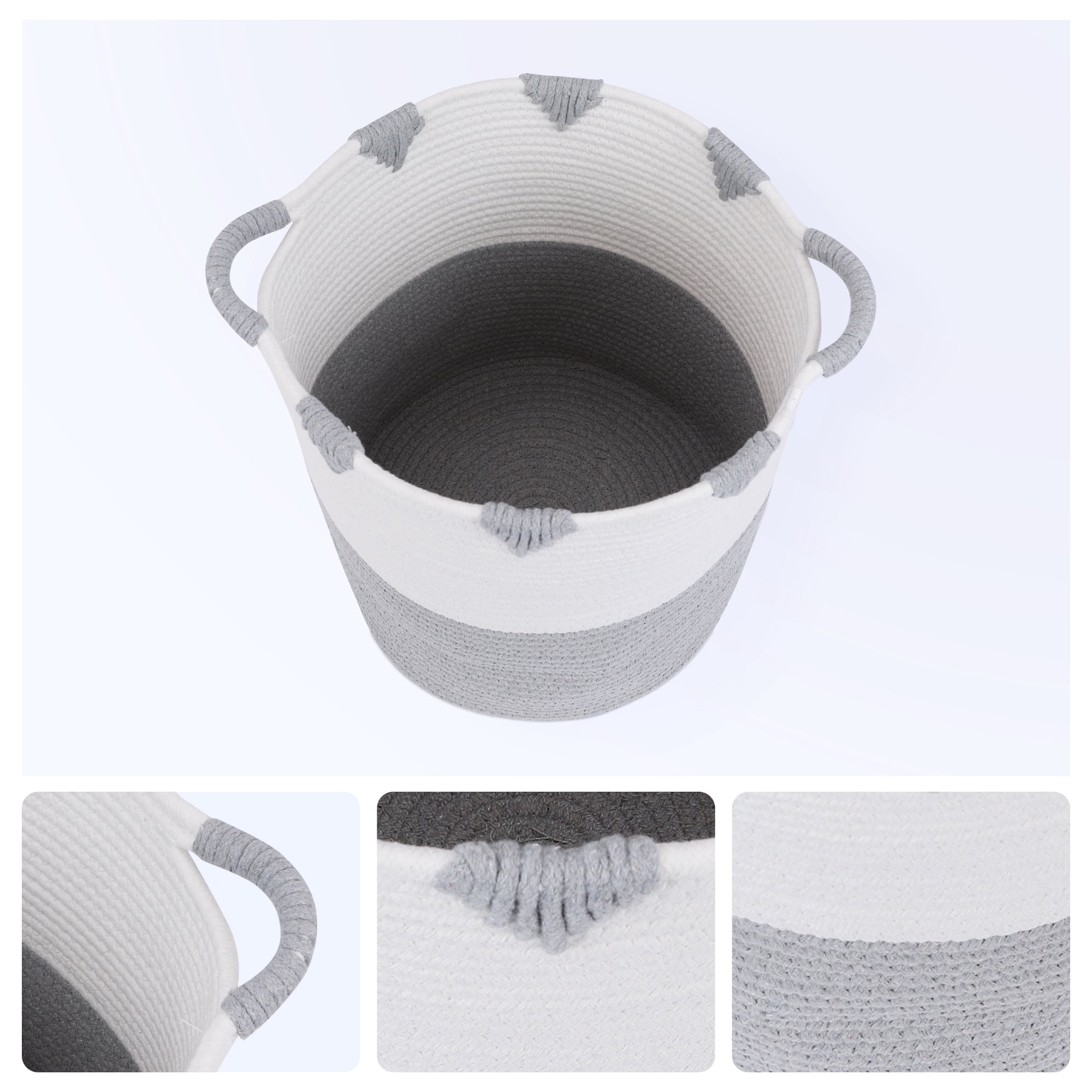 Unique Bargains Woven Storage Basket for Clothes Organizer Bin Gray/White 11.8*14.2in