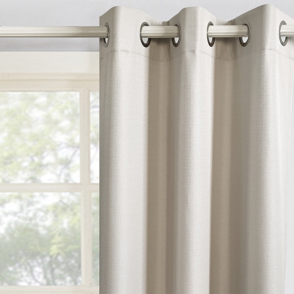 Mainstays Olan Textured Solid Blackout Grommet Curtain Panel Pair Window Treatment, Set of 2 Room Darkening Drapes for Bedroom, Beige, 37" W x 63" L