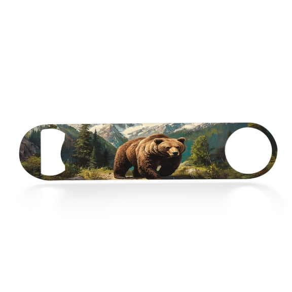 Flat Bottle Opener Heavy Duty Stainless Steel Bottle Opener Beer Flask Tools ​for Kitchen Bar Restaurant, 7 Inch - Brown Bear Crossing Mountain Stream
