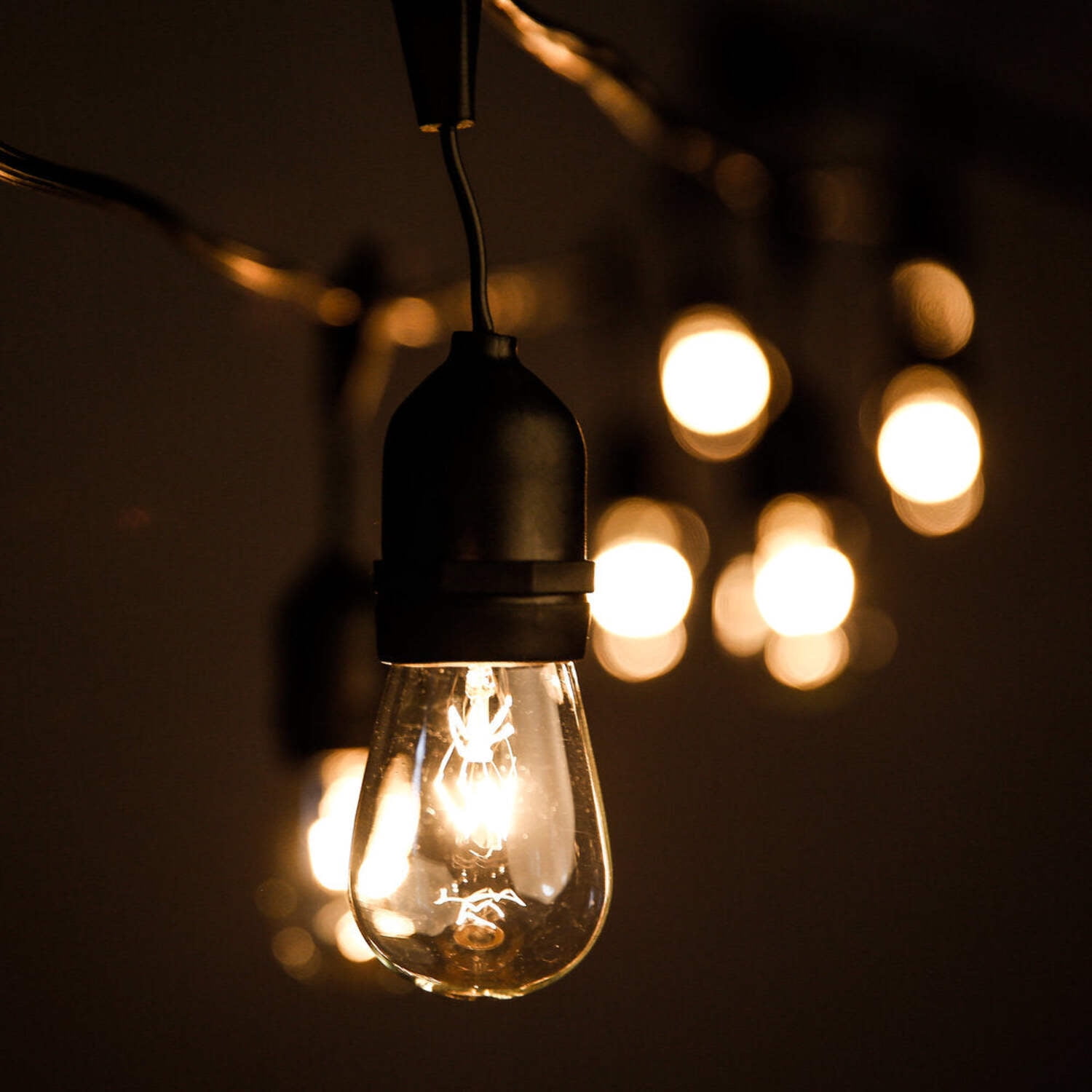 E26 Commercial Outdoor String Lights with Suspended S14 Clear Light Bulbs