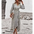 thumbnail image 2 of Vestido De Manga Larga Para Mujer, Vestido Casual De Manga Larga De Una Pieza Con Puño Elástico Envuelto Para Fiesta Para Dama Para Vacaciones Octpeak Caqui S, 2 of 8