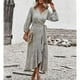thumbnail image 3 of Vestido floral envuelto en la cintura correa de swing completo manga larga casual vestido de una pieza para mujer caqui XL, 3 of 8