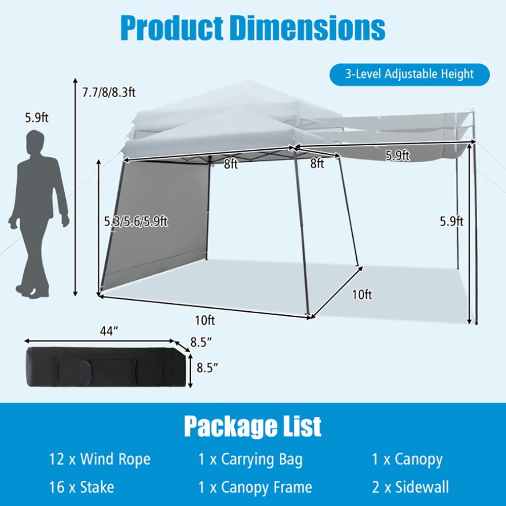 Aimee Lii Patio 10x10 FT Instant Pop-up Canopy Folding Tent with Sidewalls and Awnings Outdoor, Canopy Gazebo for Party BBQ Events, Gray
