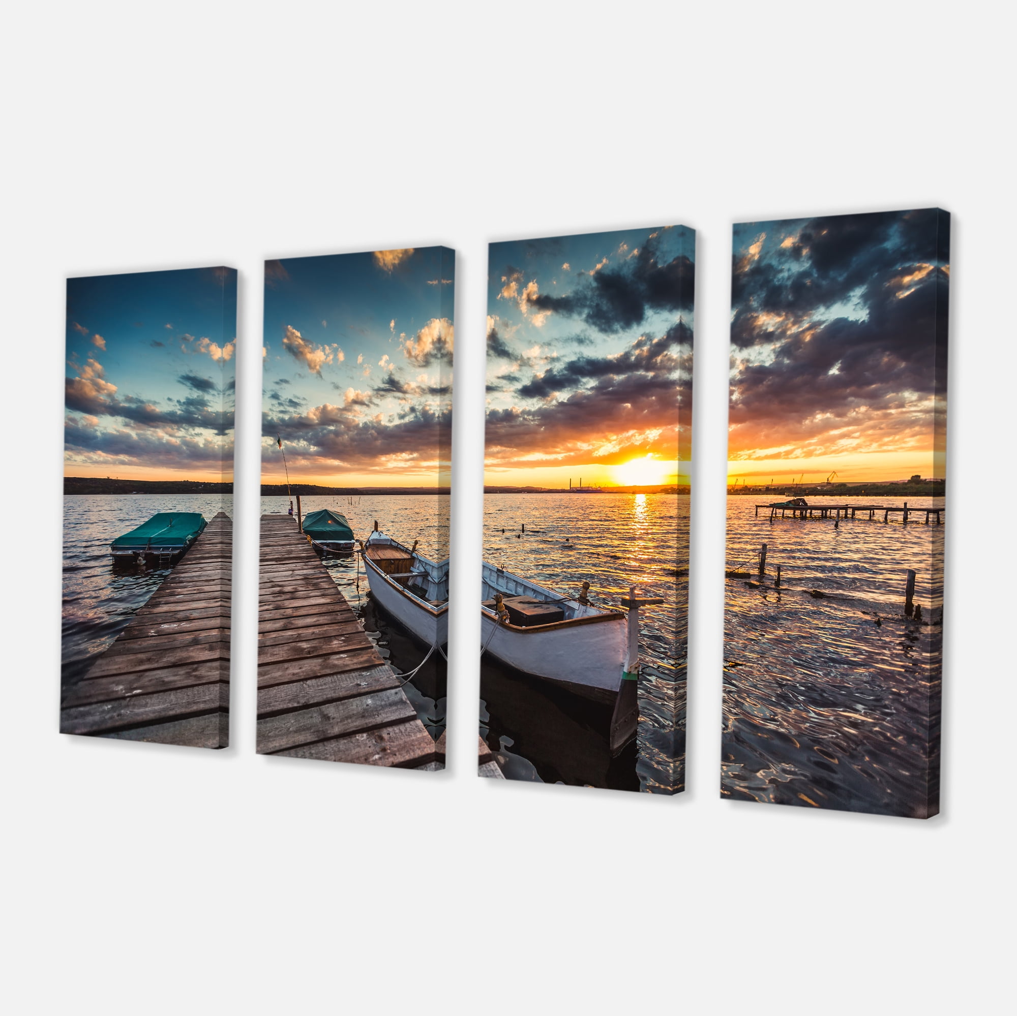 Designart 'Boats and Jetty under Dramatic Sky ' Modern Canvas Art Print