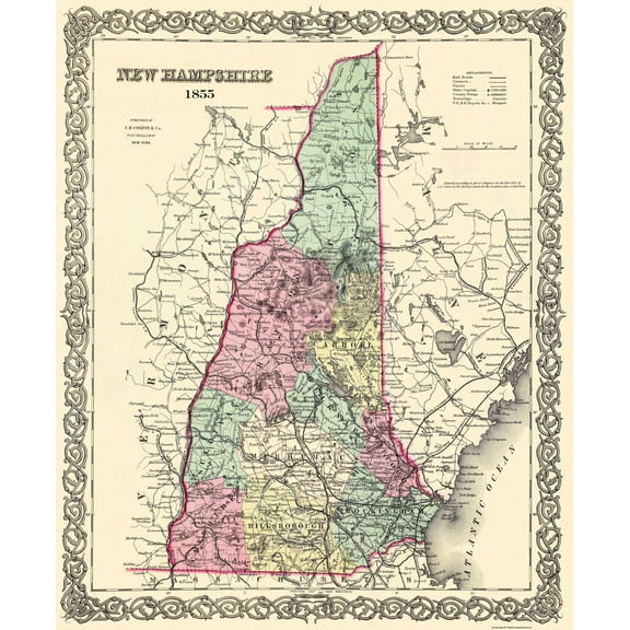 Historic State Map - New Hampshire - Colton 1855 - Vintage Wall Art