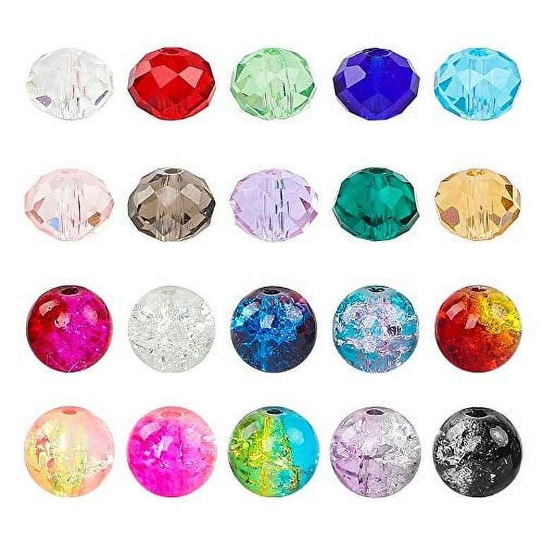 QUEFE 400pcs 8mm Glass Beads for Jewelry Making Bracelets Including 200pcs  Faceted Crystal Crackle Lampwork Glass Round Beads Assorted Colors(2 Box)