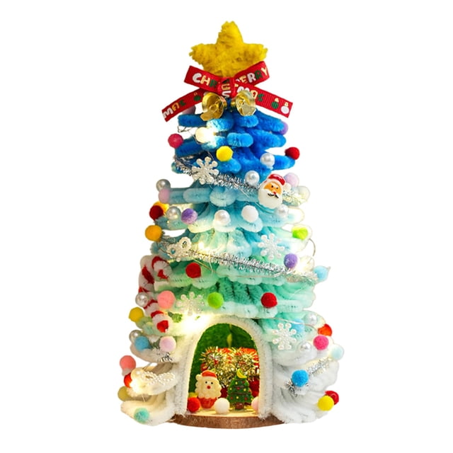Blue Diy Mini Christmas Tree Handmade Desktop Tree With 20 Led Lights Blue Color Twist Craft Kit For Holiday Party Decor