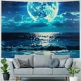 thumbnail image 4 of PRATYUS Wall Tapestry Moon Ocean Stars for Bedroom Wall Hanging Blue Queen Teal Turquoise Decor Ocean Sea Tapestries for Yoga Beach Picnic Blanket Painting, 4 of 6
