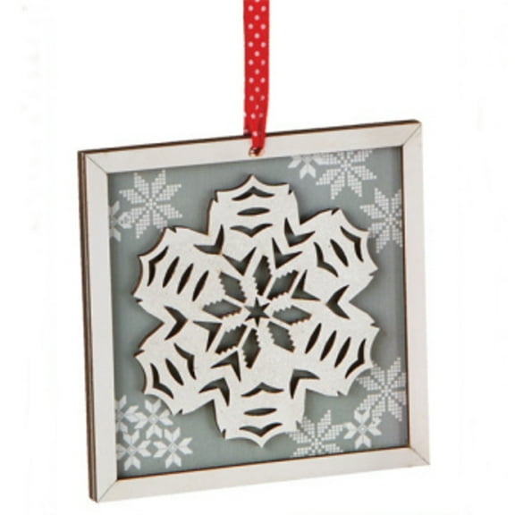 Ganz 5" Glittered Snowflake Framed Christmas Ornament - Silver/White