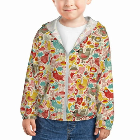 

Lukts Colorful Chicken Print Children s Long-Sleeved Sun Protection Clothing Hooded Sweatshirts for Boys and Girls Outdoor Sports-5 Years