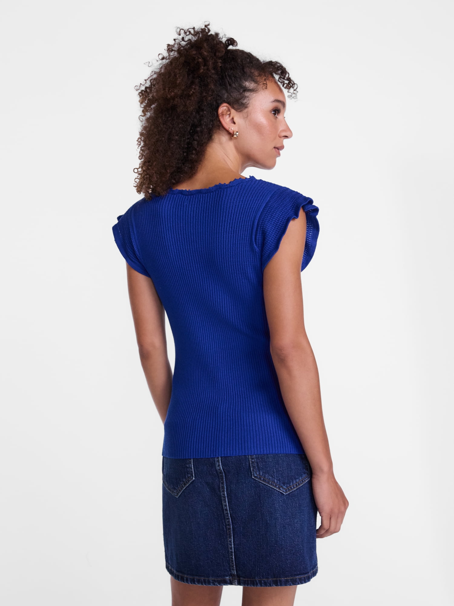 Scenario Women's Tank Sweater with Short Flutter Sleeves, Lightweight, Sizes XS-XXXL