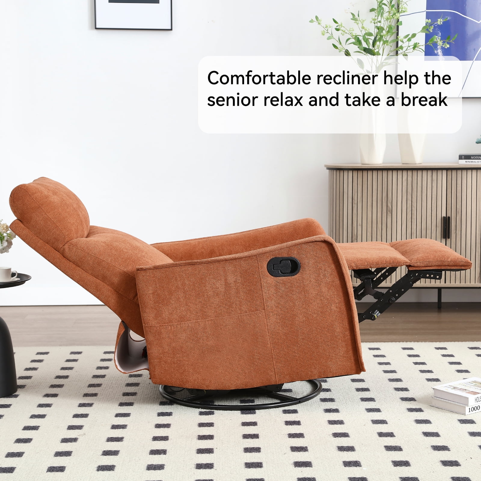 Gewnee Chenille Multifunctional Swivel Rocking Chair, 360° Swivel, Massage & Heating, for Living Room, Office and Home Theater,Orange