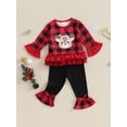 thumbnail image 3 of Suealasg Toddler Kids Girl 2Pcs Christmas Outfits Sets 1T 2T 3T 4T 5T Long Sleeve Elk Embroidery Plaid Tops Flared Pants Sets Little Girls Fall Winter Clothes Set, 3 of 9