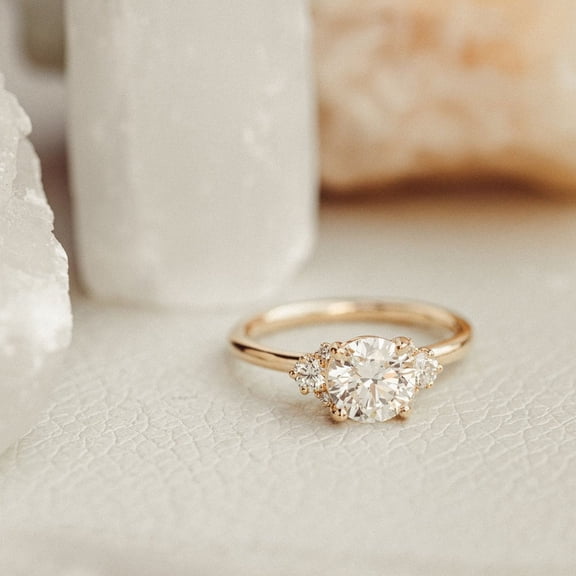 Solitaire Brilliance 1CT Round Moissanite Cluster Engagement Ring for Women 10k Yellow Gold Ring Size 4