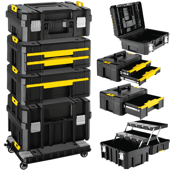 TLGREEN Stackable Rolling Tool Box with Wheels – 4-in-1 Modular Tool Organizer System, Portable Tool Box with Drawers for Garage Storage, Home Repairs & Professional Workshop