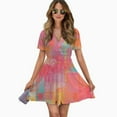 thumbnail image 2 of Abstract Pastel Colorful Artwork Texture Women Dress V-Neck Short Sleeve Flowy Swing Party Midi Dress, 2 of 4