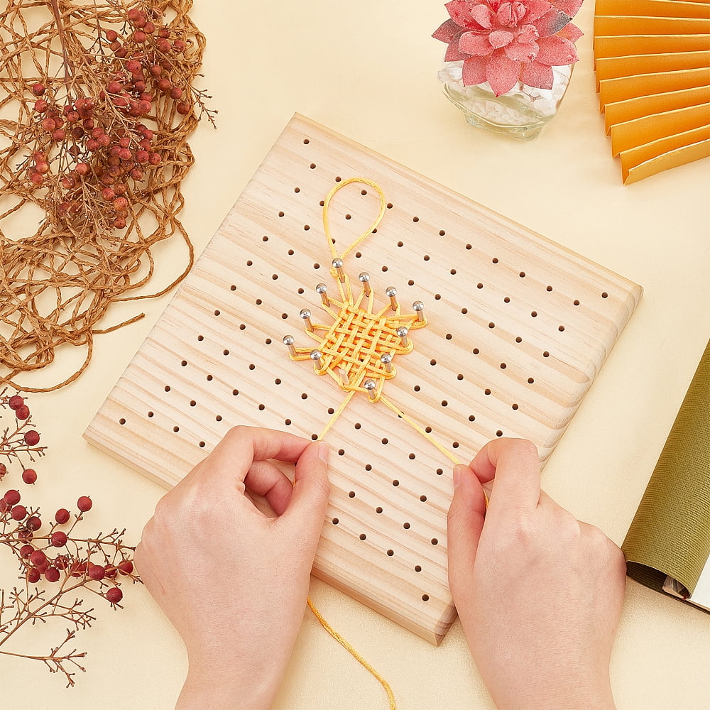 Wood Crochet Blocking Board Knitting Loom with Detachable Stainless Steel Nail for Making Cushions Scarves Hats Headbands Shawl BurlyWood