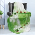 thumbnail image 4 of Ladybugs Soft Flannel Fleece Throw Blanket, Ladybugs on a Stem over the Water Striped Animals Fresh Environmental Life Image, Cozy Plush for Indoor and Outdoor Use, 50" x 60", Red Green, by Ambesonne, 4 of 5