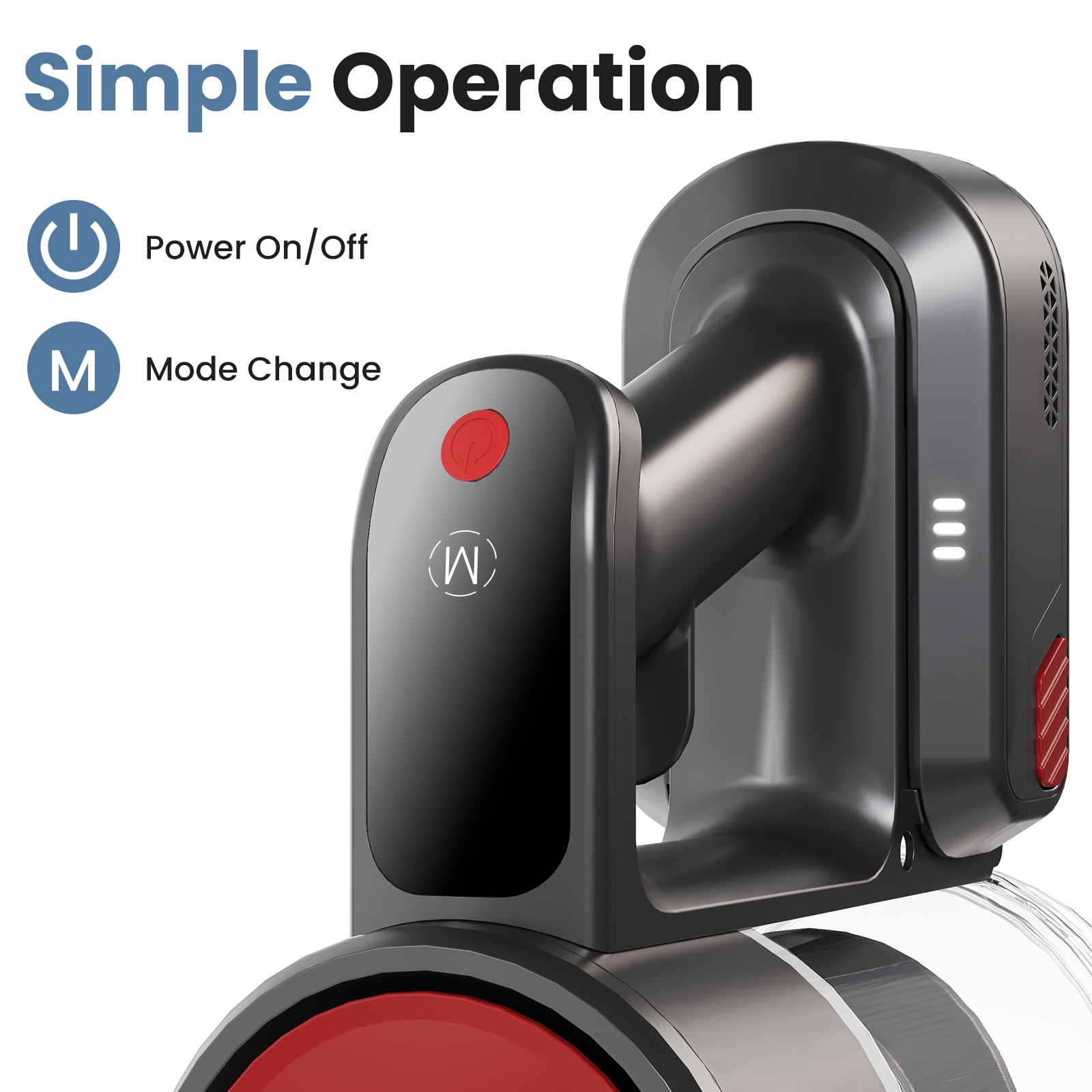 MCQ 3-in-1 Cordless Stick Vacuum Cleaner, Lightweight with LED Headlight for Carpet, Floor & Pet Hair, Black-Red