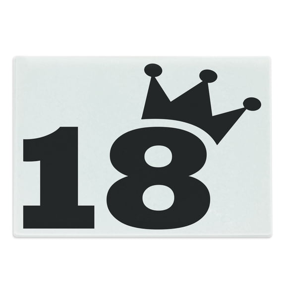 18th Birthday Cutting Board, Cartoon Soccer Jersey Seem Bold 18 Number Party Sports Playing Art Print, Decorative Tempered Glass Cutting and Serving Board, Large Size, Black and White, by Ambesonne