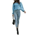 thumbnail image 5 of QAFOPEH Women Solid Color Off Shoulder Long Sleeve Corset Design Smocked Blouse, 5 of 5